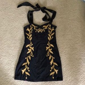 Rare Gold Embroidered Black Mini Dress
